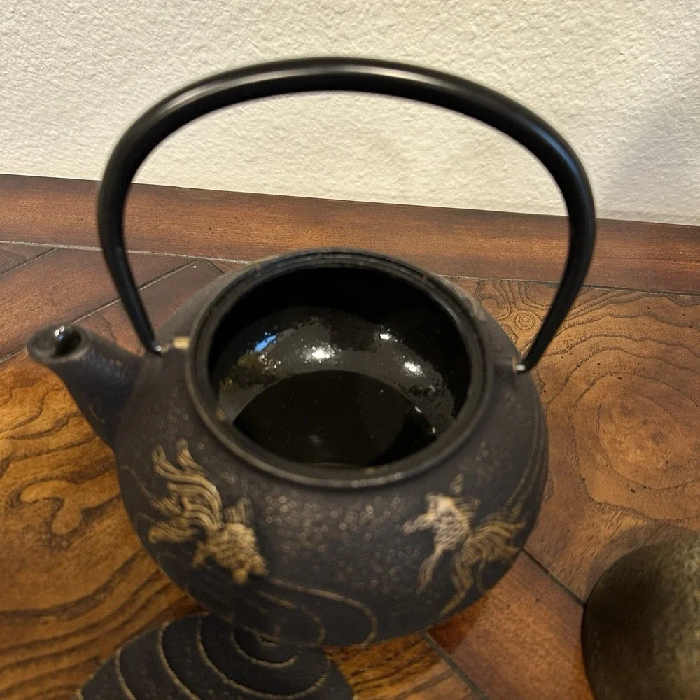Iwachu Japanese Iron Teapot Tetsubin‎ Set 8 Pieces Goldfish Cast Iron 21oz
